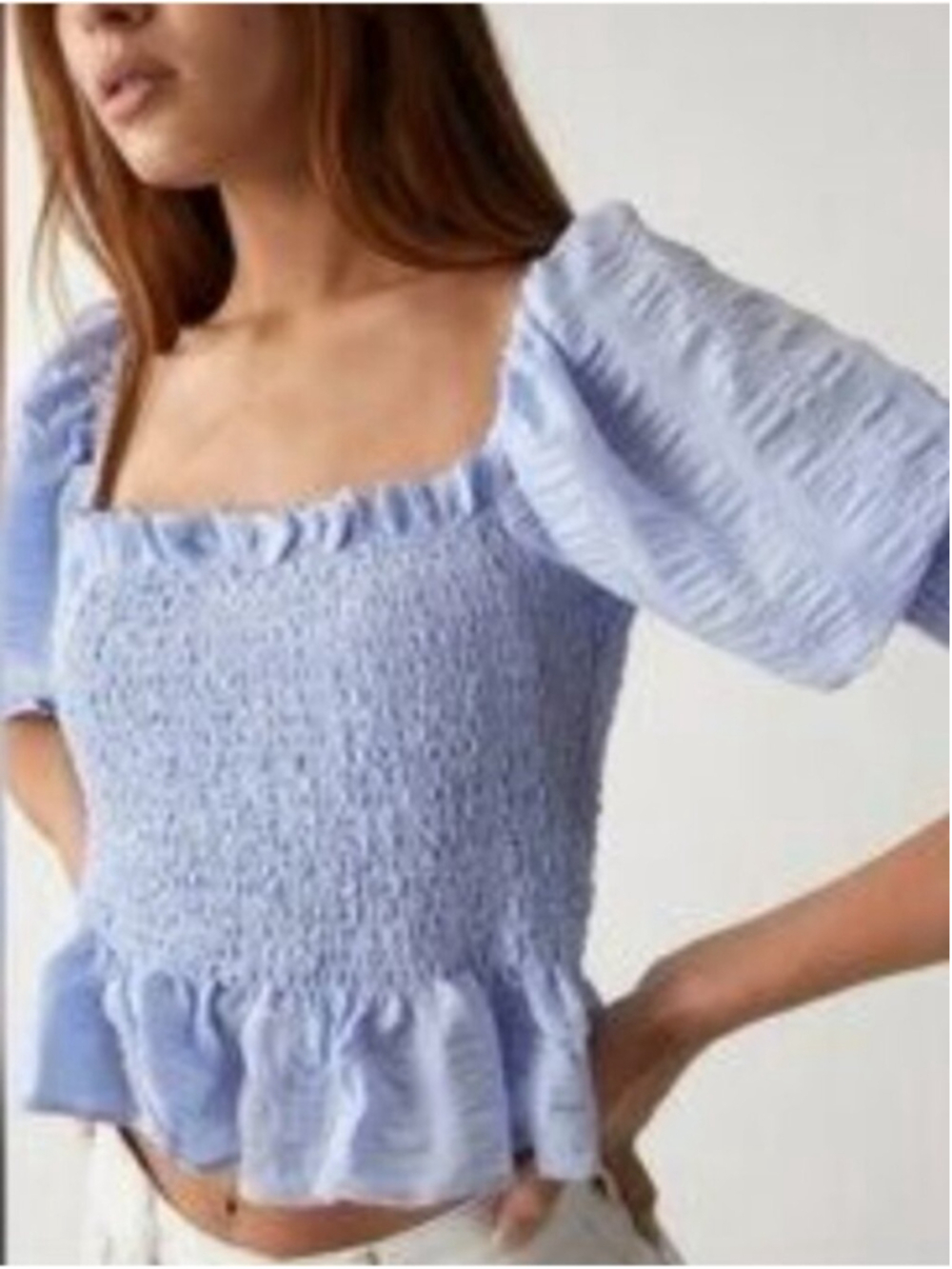 Anthropologie En Saison Size Medium Top Smocked Coquette Milkmaid Puff Sleeves